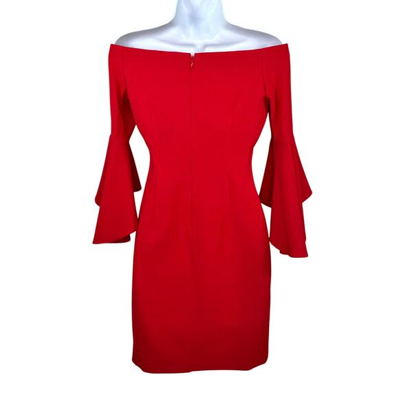 Chelsea28 Red Off Shoulder Bell Sleeve Dress 2 NWOT - Picture 3 of 12